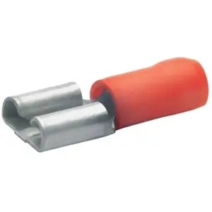 Insulated flat plug sleeve, 6.3 x 0.8 mm, 0.5 to 1.0 mm², AWG 20 to 18, bronze, tin-plated, red, 720BZ - 1