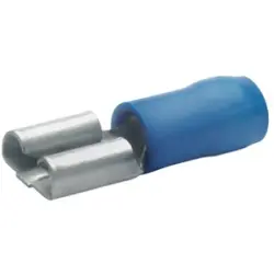 Insulated flat plug sleeve, 6.3 x 0.8 mm, 1.5 to 2.5 mm², AWG 16 to 14, bronze, tin-plated, blue, 730BZ