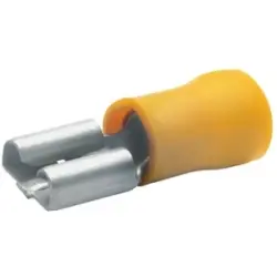 Insulated flat plug sleeve, 6.3 x 0.8 mm, 4.0 to 6.0 mm², AWG 12 to 10, bronze, tin-plated, yellow, 750BZ