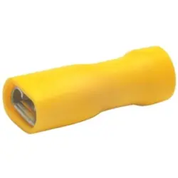Insulated flat plug sleeve, 4.8 x 0.5 mm, 4.0 to 6.0 mm², AWG 12 to 10, brass, tin-plated, yellow, 8502V