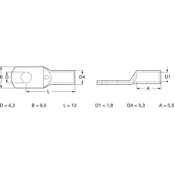 Uninsulated tube cable lug, 1.0-1.5 mm², AWG 18 to 16, 4.3 mm, 3.3 mm, M4, metal, 3398A