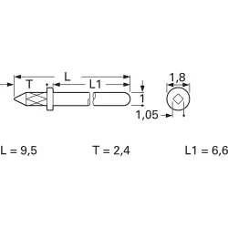Plug pin 1.0 mm for PCBs, 9.5 mm long, tin-plated