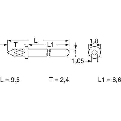 Plug pin 1.0 mm for PCBs, 9.5 mm long, tin-plated - 1