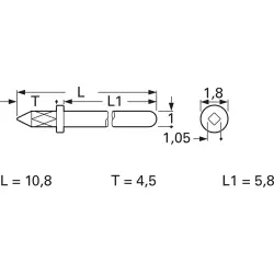 Plug pin 1.0 mm for PCBs, 10.8 mm long, nickel-plated