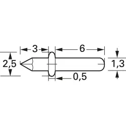 Plug pin 1.3 mm for PCBs, 9.5 mm long, silver-plated