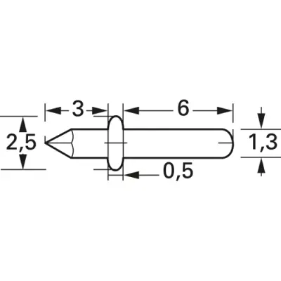 Plug pin 1.3 mm for PCBs, 9.5 mm long, silver-plated - 1
