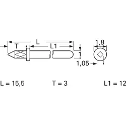 Plug pin 1.0 mm for PCBs, 15.5 mm long, nickel-plated