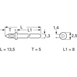 Plug pin 1.3 mm for PCBs, 13.5 mm long, tin-plated, 1365B.68
