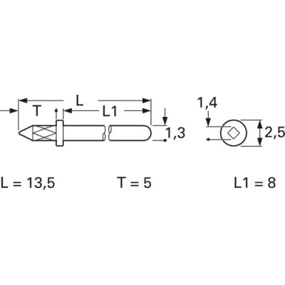 Plug pin 1.3 mm for PCBs, 13.5 mm long, tin-plated, 1365B.68 - 1