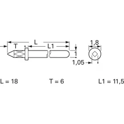 Plug pin 1.0 mm for PCBs, 18 mm long, silver-plated