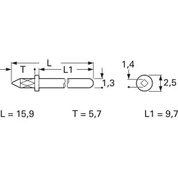Plug pin 1.3 mm for PCBs, 15.9 mm long, tin-plated