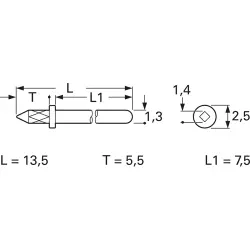 Plug pin 1.3 mm for PCBs, 13.5 mm long, tin-plated, 1365C.68