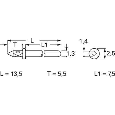 Plug pin 1.3 mm for PCBs, 13.5 mm long, tin-plated, 1365C.68 - 1