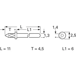 Plug pin 1.3 mm for PCBs, 11 mm long, tin-plated