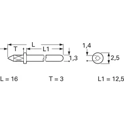 Plug pin 1.3 mm for PCBs, 16 mm long, tin-plated