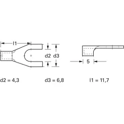 Uninsulated forked cable lug, 1.5-2.5 mm², AWG 16 to 14, 4.3 mm, M4, metal, 3518C