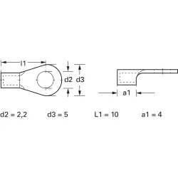 Uninsulated ring cable lug, 0.25-0.5 mm², AWG 24 to 22, 2.2 mm, M2, metal, 3490A