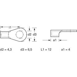 Uninsulated ring cable lug, 0.25-0.5 mm², AWG 24 to 22, 4.3 mm, M4, metal, 3494A