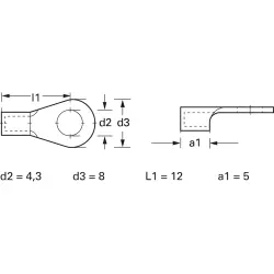 Uninsulated ring cable lug, 0.5-1.0 mm², AWG 22 to 18, 4.3 mm, M4, metal, 3508A
