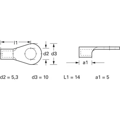 Uninsulated ring cable lug, 1.5-2.5 mm², AWG 16 to 14, 5.3 mm, M5, metal, 3521A - 1
