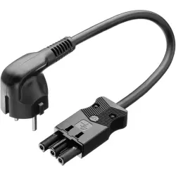 Power cord, Europe, plug, angled on socket, 3 pole, straight, H05VV-F3G1.5 mm², black, 2 m, 18157