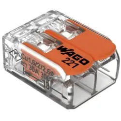 Cable connector, 2 pole, 0.5-6.0 mm², clamping points: 2, orange/transparent, cage clamp, 41 A, 221-612