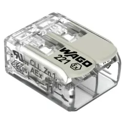 Cable connector, 2 pole, 0.14-4.0 mm², clamping points: 2, transparent/white, cage clamp, 24.5 A, 221-482