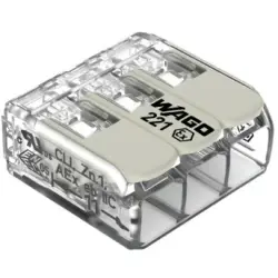 Cable connector, 3 pole, 0.14-4.0 mm², clamping points: 3, transparent/white, cage clamp, 32 A, 221-483