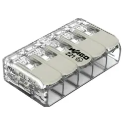 Cable connector, 5 pole, 0.14-4.0 mm², clamping points: 5, transparent/white, cage clamp, 32 A, 221-485