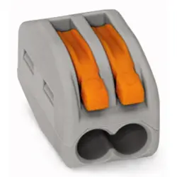 Cable connector, 2 pole, 0.8-2.5 mm², clamping points: 2, gray, cage clamp, 32 A, 222-412