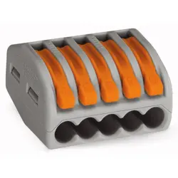 Cable connector, 5 pole, 0.8-2.5 mm², clamping points: 5, gray, cage clamp, 32 A, 222-415
