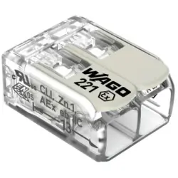 Cable connector, 2 pole, 0.5-6.0 mm², clamping points: 2, transparent/white, cage clamp, 37 A, 221-682