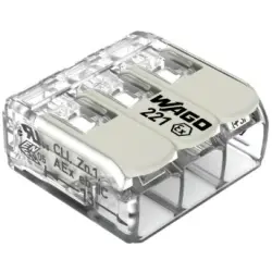 Cable connector, 3 pole, 0.5-6.0 mm², clamping points: 3, transparent/white, cage clamp, 37 A, 221-683