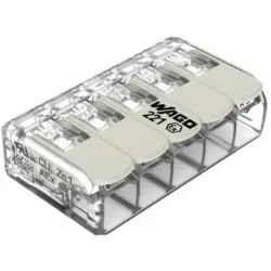 Cable connector, 5 pole, 0.5-6.0 mm², clamping points: 5, transparent/white, cage clamp, 37 A, 221-685