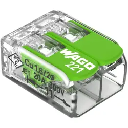 Cable connector, 2 pole, 4.0 mm², clamping points: 2, transparent, cage clamp, 32 A, 221-422
