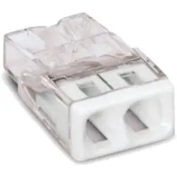 Cable connector, 2 pole, 0.5-2.5 mm², clamping points: 2, transparent/white, cage clamp, 24 A, 2273-202