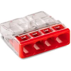 Cable connector, 4 pole, 0.5-2.5 mm², clamping points: 4, red/transparent, cage clamp, 24 A, 2273-204