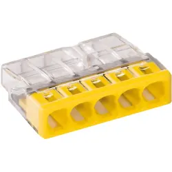 Cable connector, 5 pole, 0.5-2.5 mm², clamping points: 5, yellow/transparent, cage clamp, 24 A, 2273-205