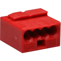 Micro junction box terminal, 4 pole, 0.6-0.8 mm², clamping points: 4, red, clamp connection, 6 A, 243-804