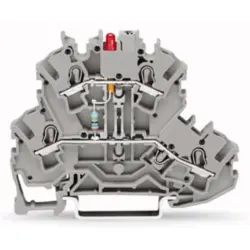 Double-decker component terminal with red LED, spring-clamp connection, 0.25-4.0 mm², 2 pole, 25 mA, gray, 2002-2221/1000-434