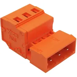 Pin header, 3 pole, pitch 5.08 mm, angled, orange, 231-633