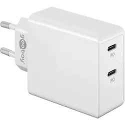 USB socket charger, Euro plug to 2x USB-C socket, 3 A, white