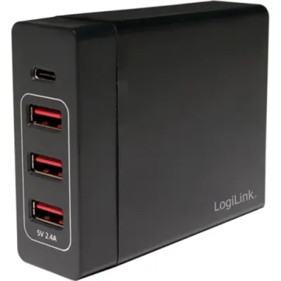 USB desktop charger, Euro plug to USB-C socket, 3x USB-A socket, 10.2 A, black - 1