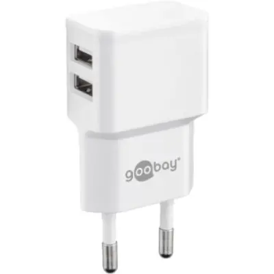 USB socket charger, Euro plug to 2x USB-A socket, 2.4 A, white - 1