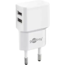 USB socket charger, Euro plug to 2x USB-A socket, 2.4 A, white