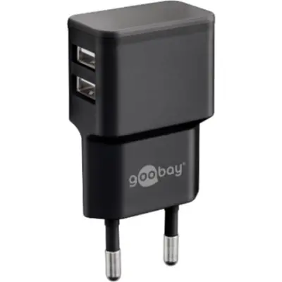 USB socket charger, Euro plug to 2x USB-A socket, 2.4 A, black - 1