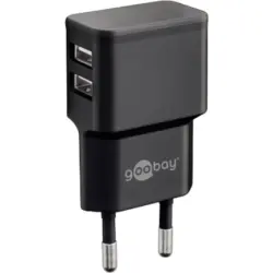 USB socket charger, Euro plug to 2x USB-A socket, 2.4 A, black