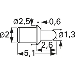 Battery charge and interface contact with probe, round head, Ø 1.3 mm, travel 1.2 mm, pitch 3 mm, L 5.1 mm, 5099-D-2.0N-AU-1.3 C