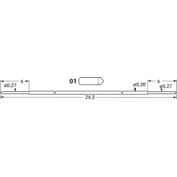Fine grid test probe with probe head, cone, Ø 0.27 mm, travel 2.5 mm, pitch 0.5 mm, L 24.3 mm, F23801B027L050