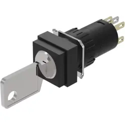 Key switch, 18 mm x 18 mm, square, 1 NC / 1 NO, Rest (a) - Maintained, Plug-in terminal, 2.8 x 0.5 mm, IP65, according to DIN EN 60529